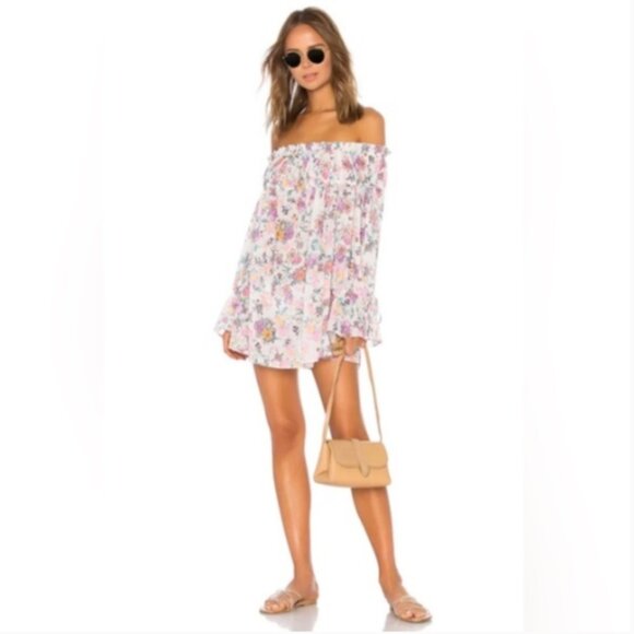 Tularosa Floral Off-Shoulder Mini Dress - White and Pink - Picture 2 of 14
